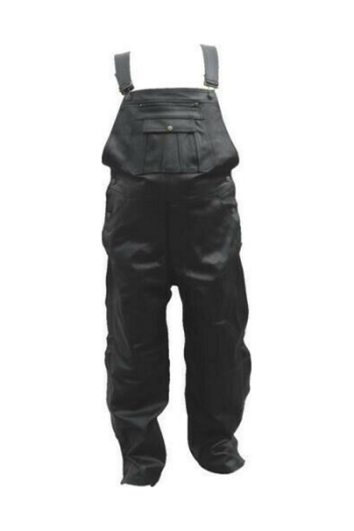 (image for) Men's Black Cowhide Leather Bib Overalls